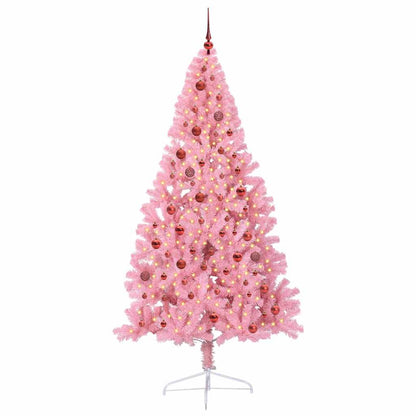 Artificial Pre-lit Christmas Tree with 300 LEDs Pink 210 cm PVC