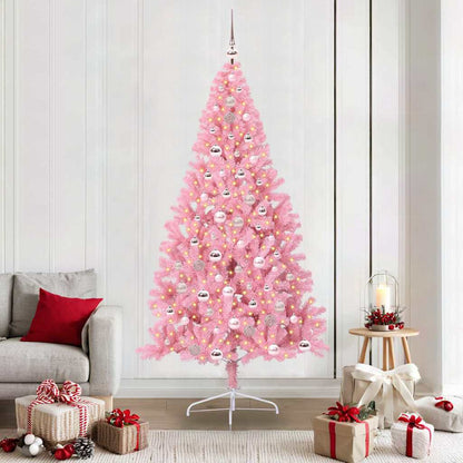 Artificial Pre-lit Christmas Tree with 300 LEDs Pink 210 cm PVC