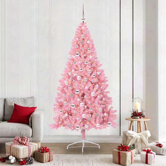 Artificial Pre-lit Christmas Tree with 300 LEDs Pink 210 cm PVC