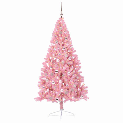 Artificial Pre-lit Christmas Tree with 300 LEDs Pink 210 cm PVC