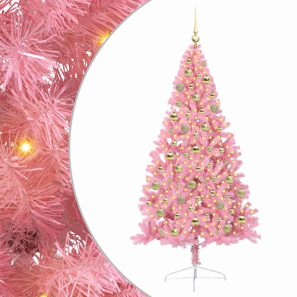 Artificial Pre-lit Christmas Tree with 300 LEDs Pink 210 cm PVC