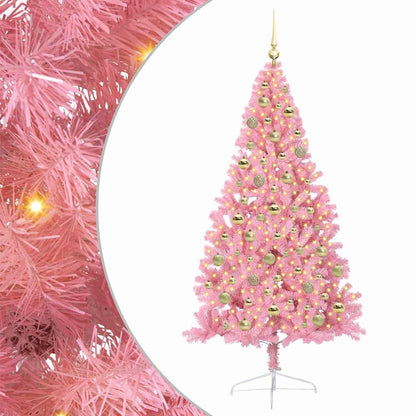 Artificial Pre-lit Christmas Tree with 300 LEDs Pink 210 cm PVC