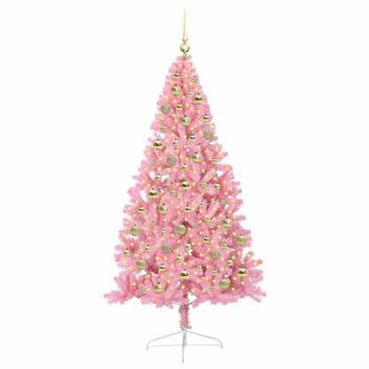 Artificial Pre-lit Christmas Tree with 300 LEDs Pink 210 cm PVC