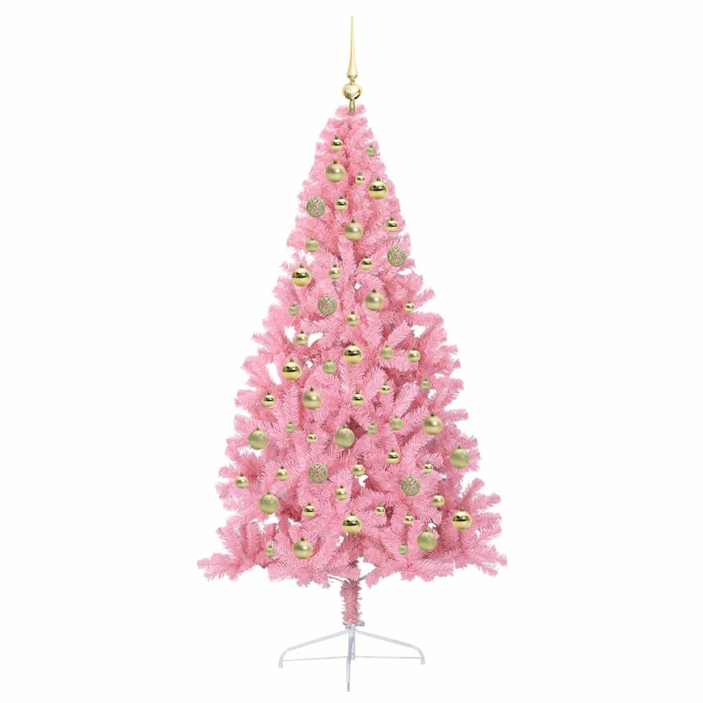 Artificial Pre-lit Christmas Tree with 300 LEDs Pink 210 cm PVC