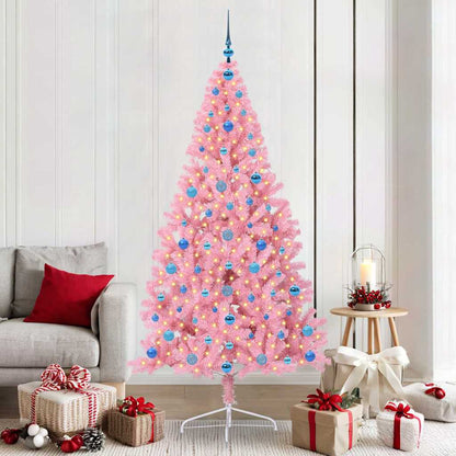 Artificial Pre-lit Christmas Tree with 300 LEDs Pink 210 cm PVC