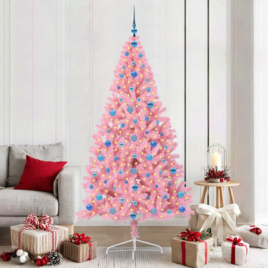 Artificial Pre-lit Christmas Tree with 300 LEDs Pink 210 cm PVC
