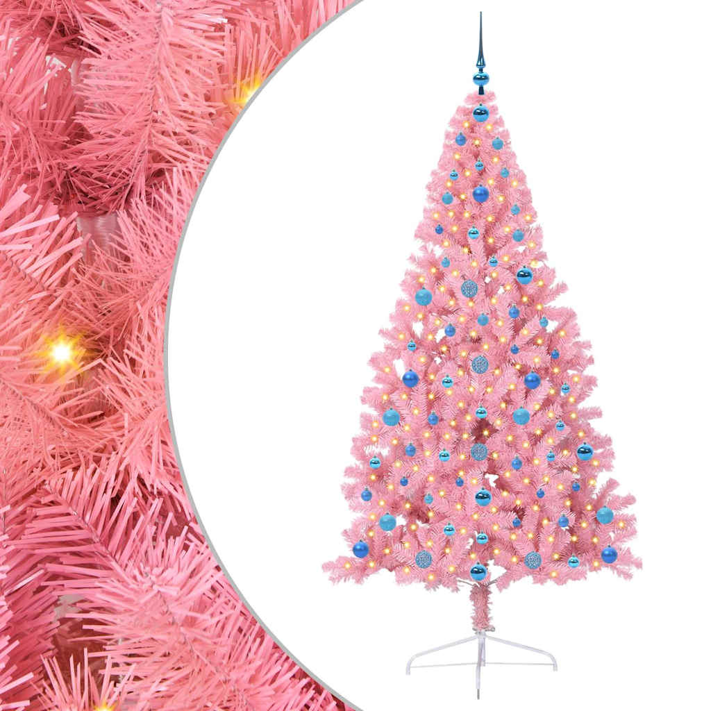 Artificial Pre-lit Christmas Tree with 300 LEDs Pink 210 cm PVC