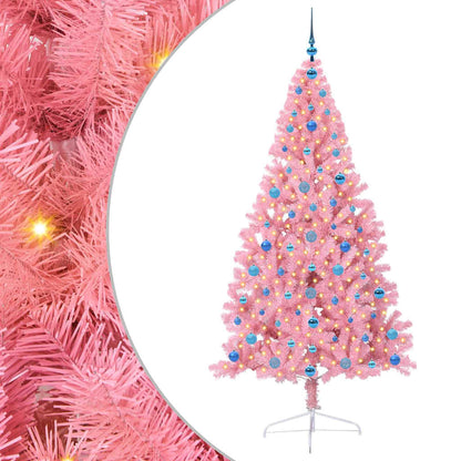 Artificial Pre-lit Christmas Tree with 300 LEDs Pink 210 cm PVC