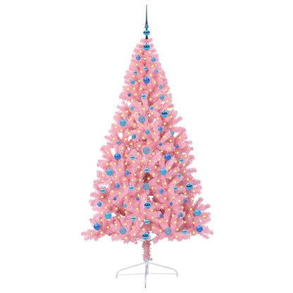Artificial Pre-lit Christmas Tree with 300 LEDs Pink 210 cm PVC