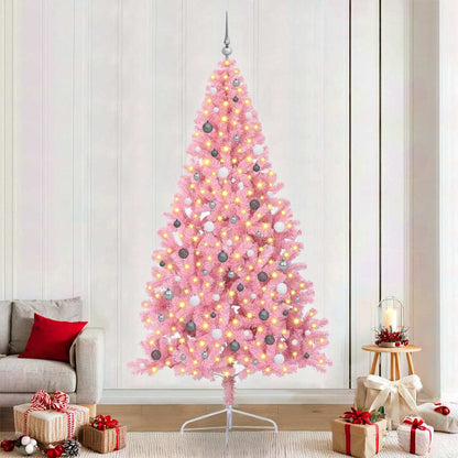Artificial Pre-lit Christmas Tree with 300 LEDs Pink 240 cm PVC