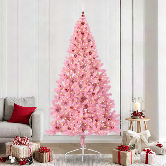Artificial Pre-lit Christmas Tree with 300 LEDs Pink 240 cm PVC