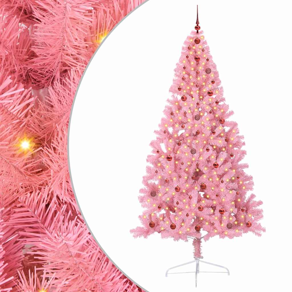Artificial Pre-lit Christmas Tree with 300 LEDs Pink 240 cm PVC