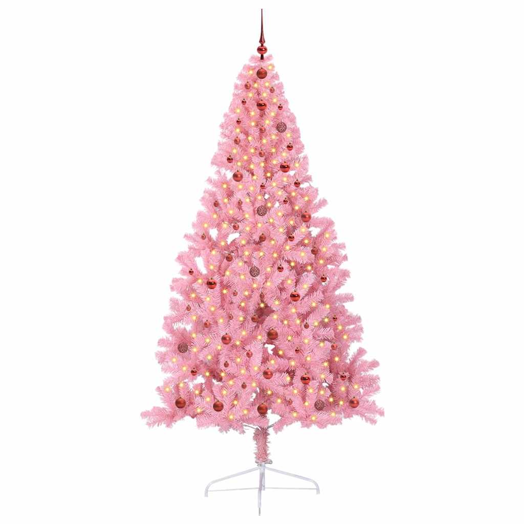 Artificial Pre-lit Christmas Tree with 300 LEDs Pink 240 cm PVC