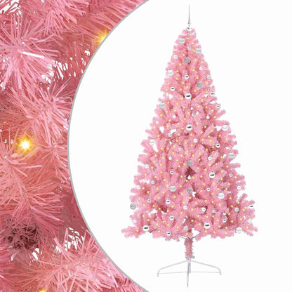 Artificial Pre-lit Christmas Tree with 300 LEDs Pink 240 cm PVC