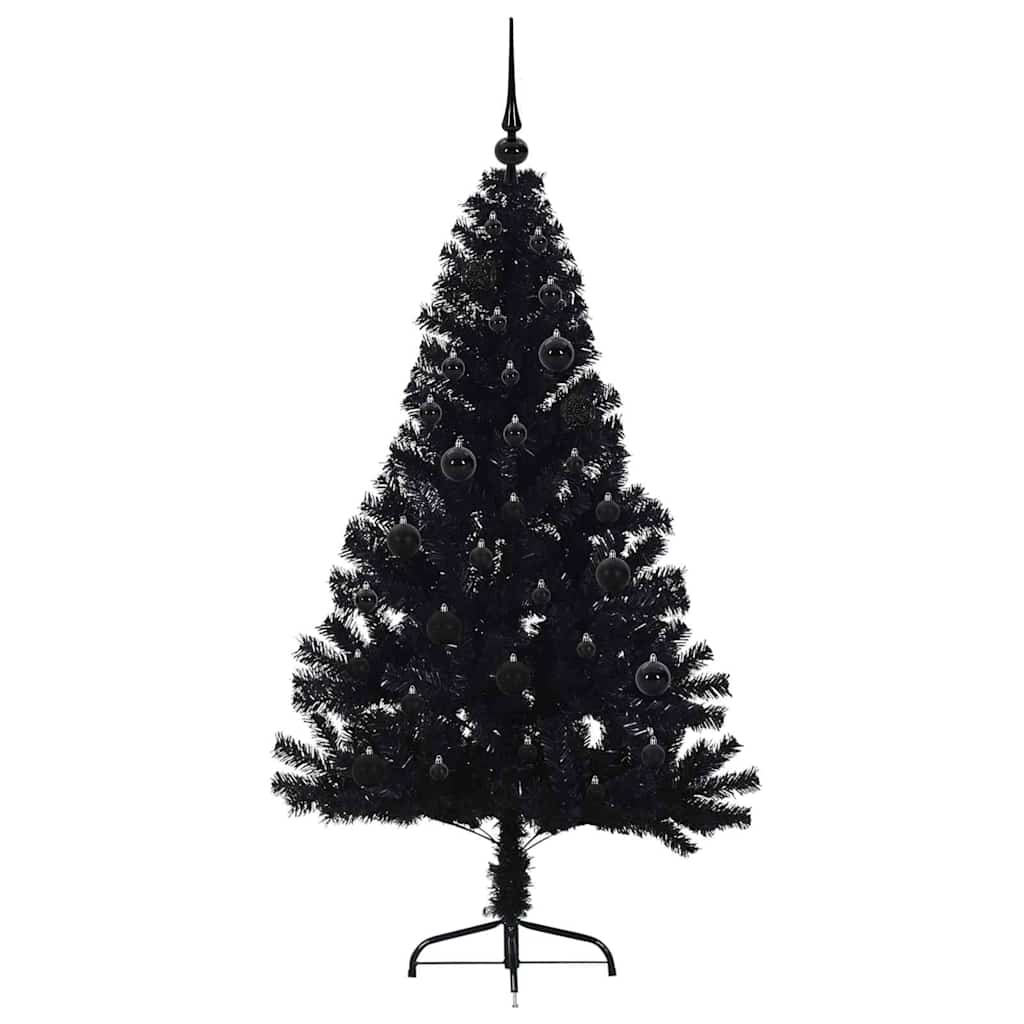 Artificial Pre-lit Christmas Tree Black 150 cm PVC