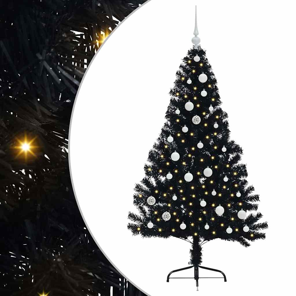 Artificial Pre-lit Christmas Tree Black 150 cm PVC