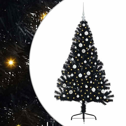 Artificial Pre-lit Christmas Tree Black 150 cm PVC