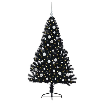 Artificial Pre-lit Christmas Tree Black 150 cm PVC