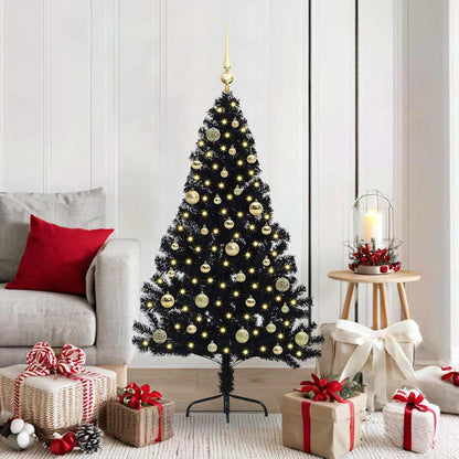 Artificial Pre-lit Christmas Tree Black 150 cm PVC