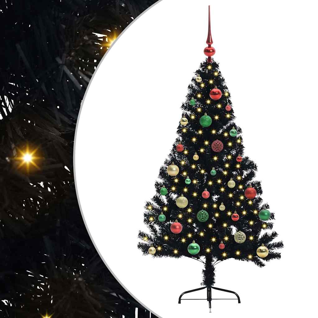 Artificial Pre-lit Christmas Tree Black 150 cm PVC