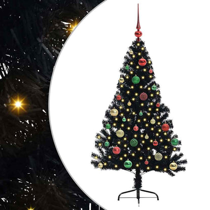 Artificial Pre-lit Christmas Tree Black 150 cm PVC