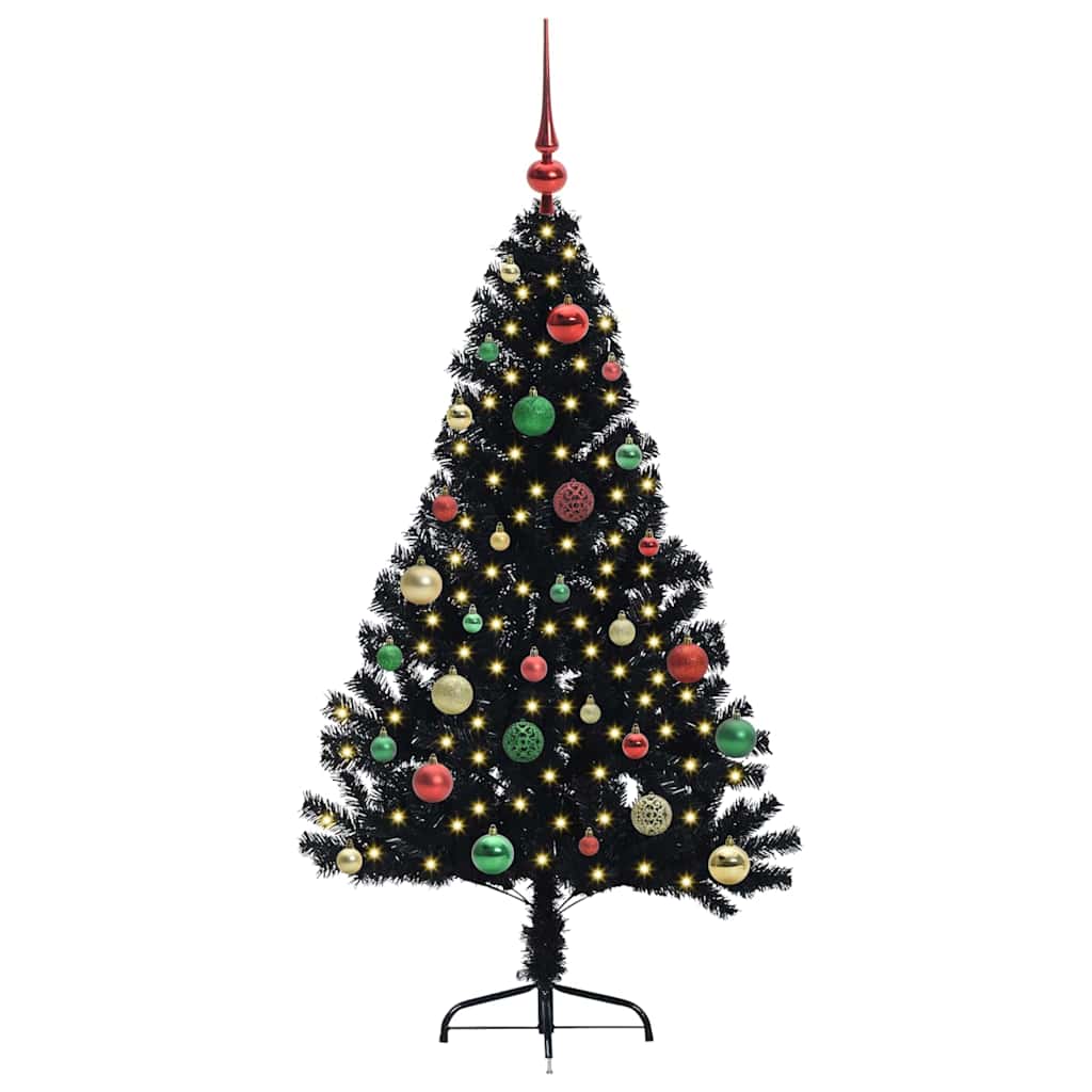 Artificial Pre-lit Christmas Tree Black 150 cm PVC