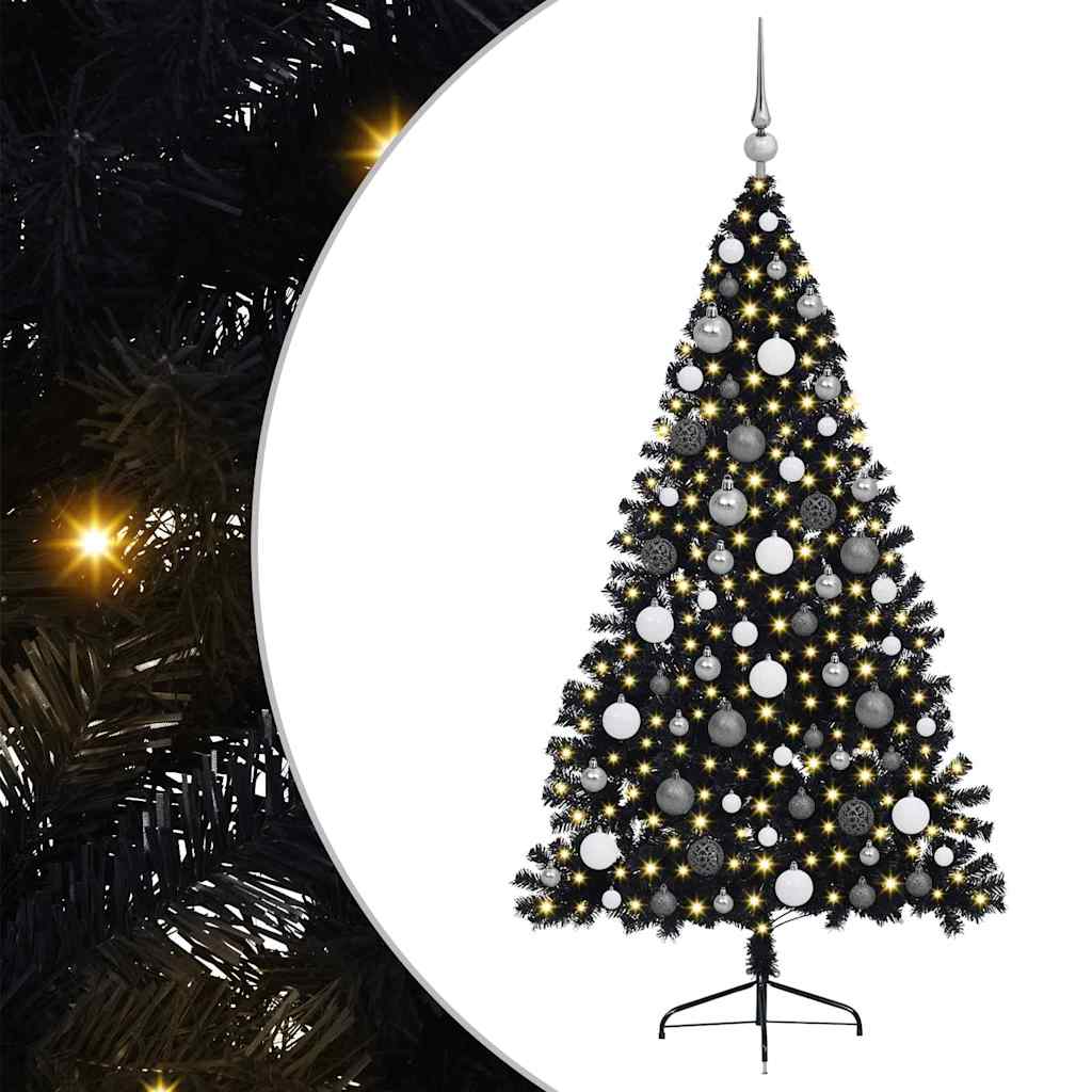 Artificial Christmas Tree with 300 LEDs Black 180 cm PVC