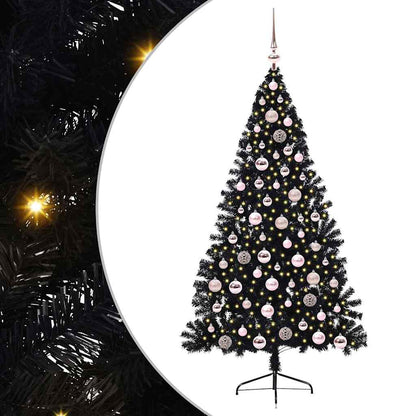 Artificial Pre-lit Christmas Tree Black 180 cm PVC