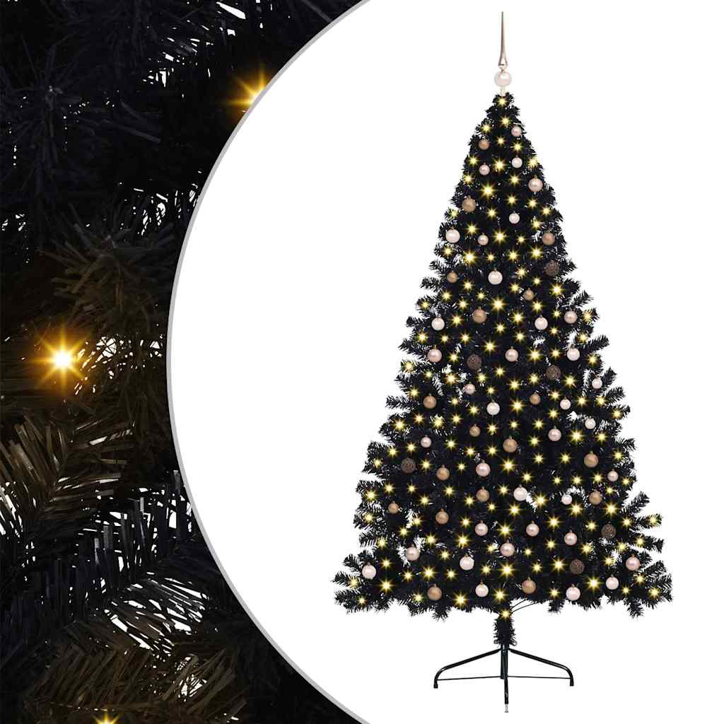Artificial Pre-lit Christmas Tree Black 240 cm PVC