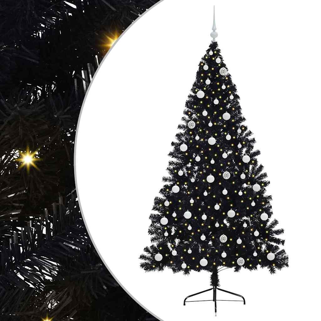Artificial Pre-lit Christmas Tree Black 240 cm PVC