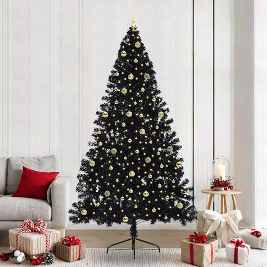 Artificial Pre-lit Christmas Tree Black 240 cm PVC