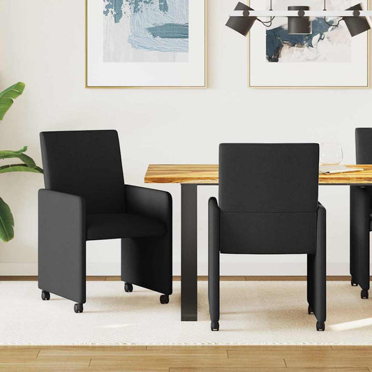 Dining Chairs with Wheel 2 pcs Black 57 x 66 x 94 cm Fabric