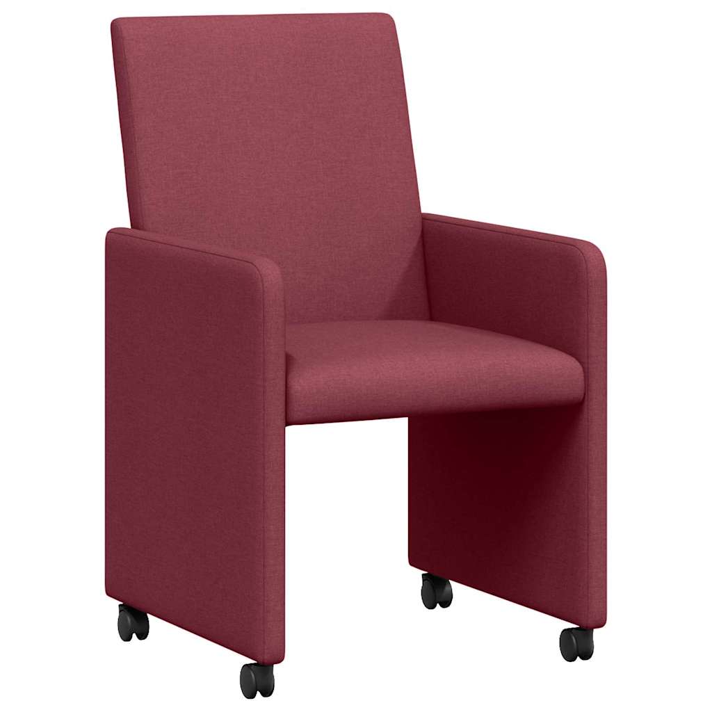 Dining Chairs with Wheels 2 pcs Wine red 57 x 66 x 94 cm Fabric