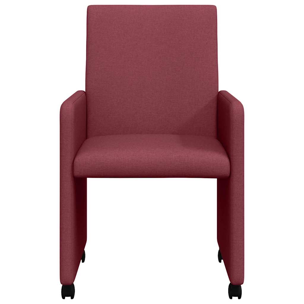 Dining Chairs with Wheels 2 pcs Wine red 57 x 66 x 94 cm Fabric