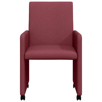 Dining Chairs with Wheels 2 pcs Wine red 57 x 66 x 94 cm Fabric