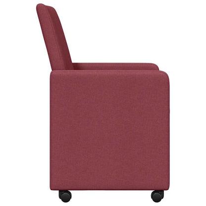 Dining Chairs with Wheels 2 pcs Wine red 57 x 66 x 94 cm Fabric