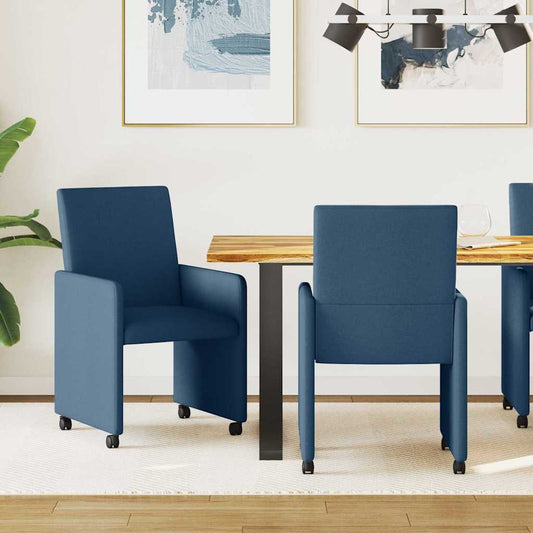 Dining Chairs with Wheel 2 pcs Blue 57 x 66 x 94 cm Fabric