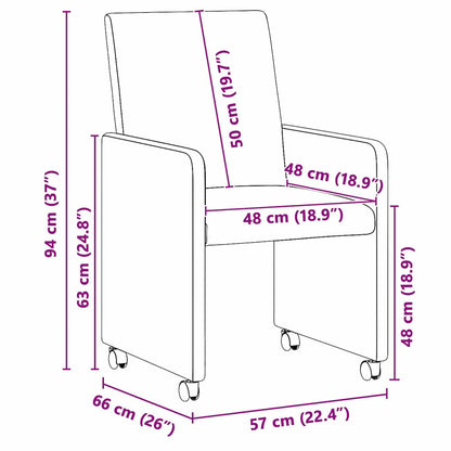 Dining Chairs with Wheels 2 pcs Grey 57 x 66 x 94 cm