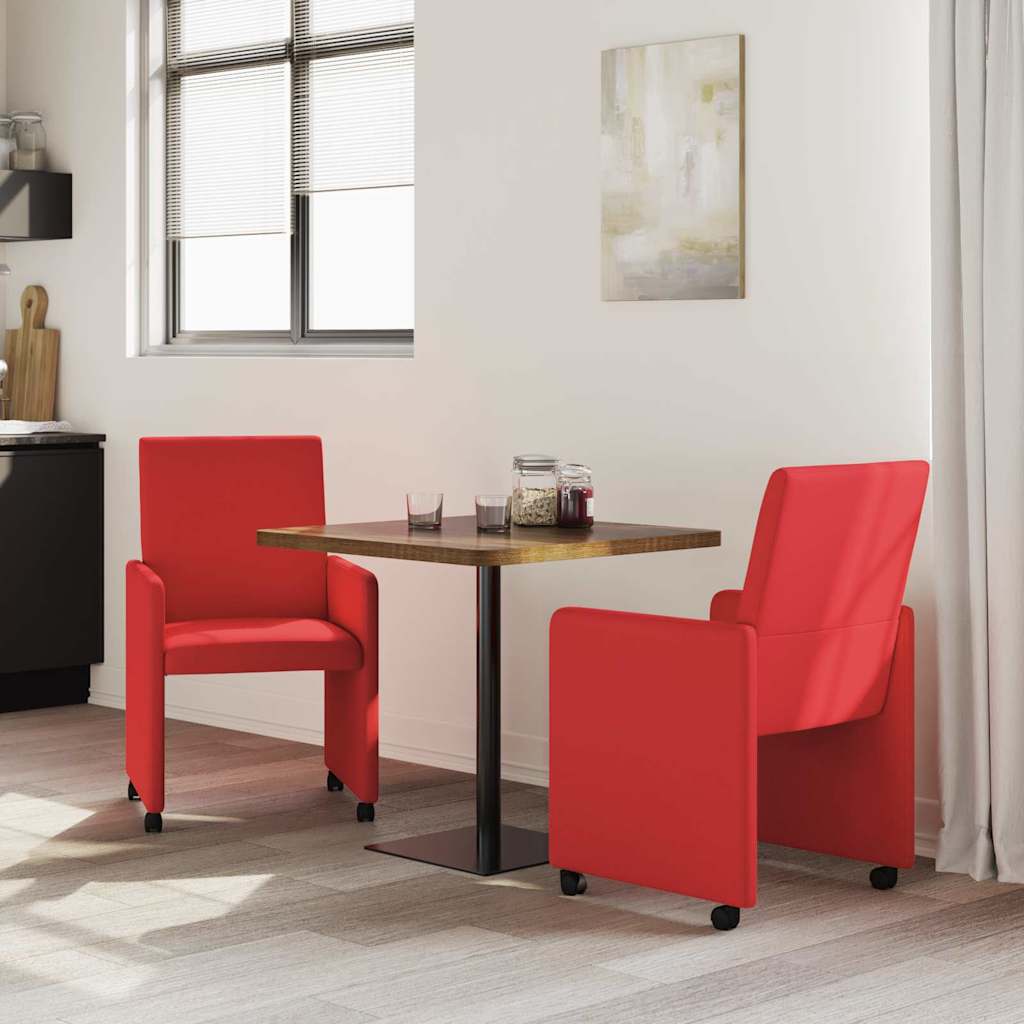 Dining Chairs with Wheels with Wheels 2 pcs Red 57 x 66 x 94 cm
