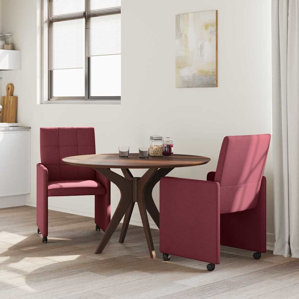 Dining Chairs with Wheels 2 pcs Wine red 58 x 65 x 94 cm Fabric