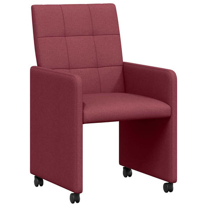 Dining Chairs with Wheels 2 pcs Wine red 58 x 65 x 94 cm Fabric