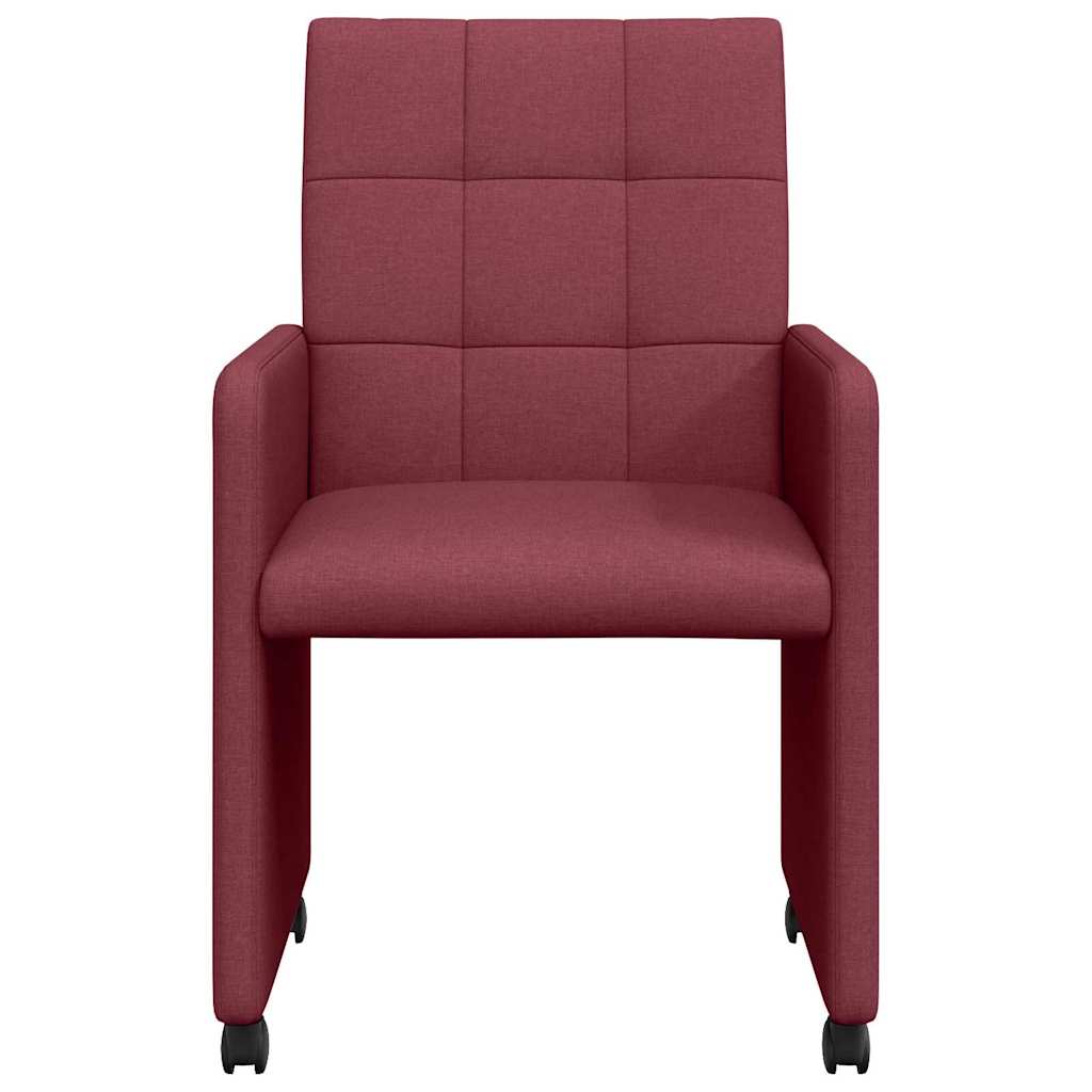Dining Chairs with Wheels 2 pcs Wine red 58 x 65 x 94 cm Fabric