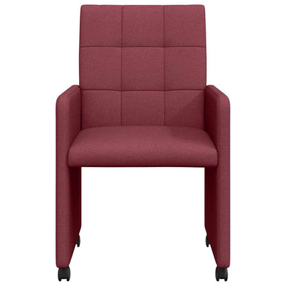 Dining Chairs with Wheels 2 pcs Wine red 58 x 65 x 94 cm Fabric