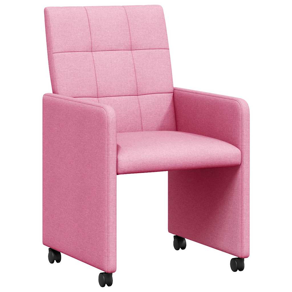 Dining Chairs with Wheels 2 pcs Pink 58 x 65 x 94 cm Fabric