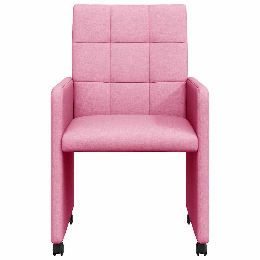 Dining Chairs with Wheels 2 pcs Pink 58 x 65 x 94 cm Fabric