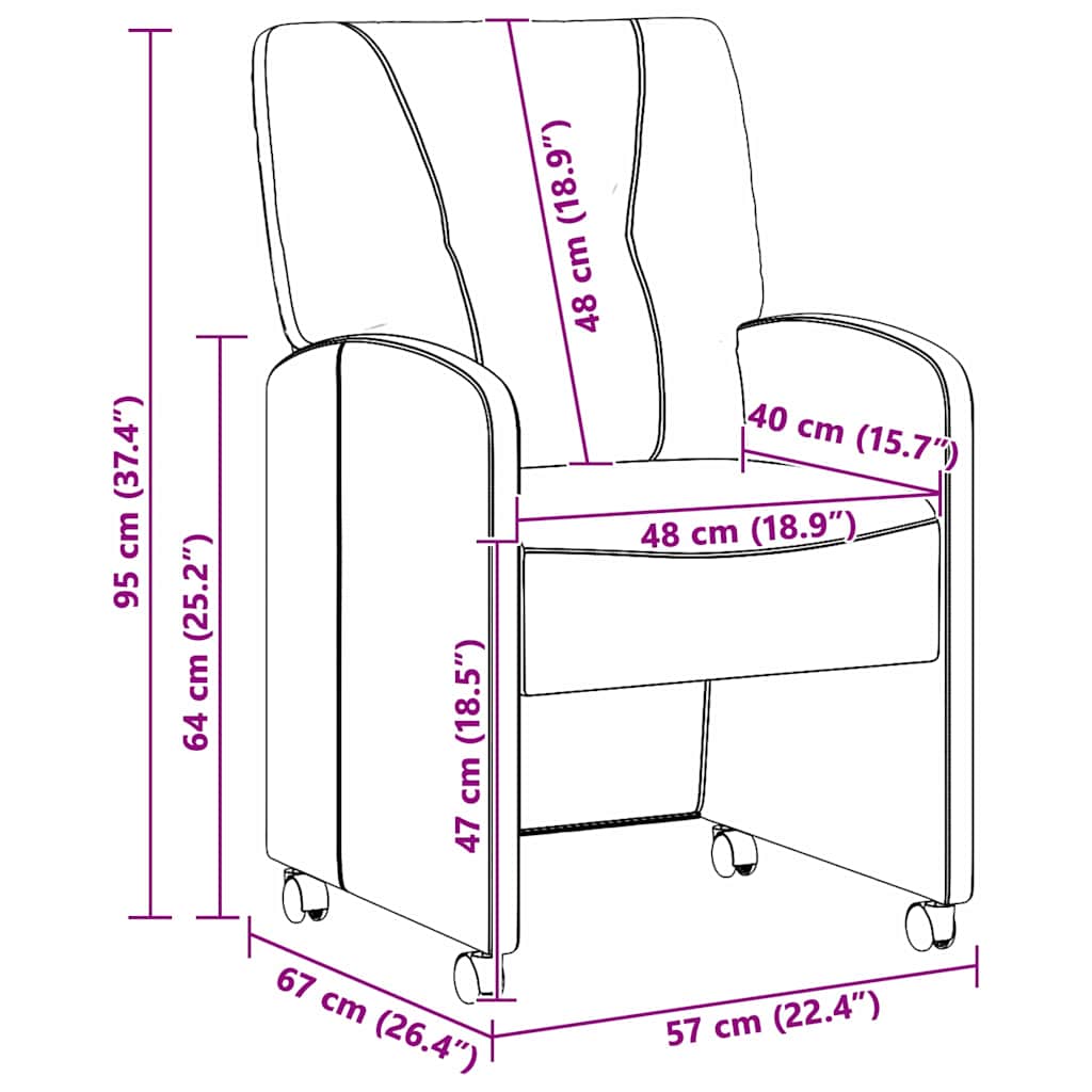 Dining Chairs with Wheels 2 pcs Shiny brown 57 x 67 x 95 cm