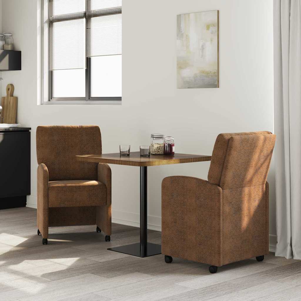 Dining Chairs with Wheels 2 pcs Brown 57 x 67 x 95 cm