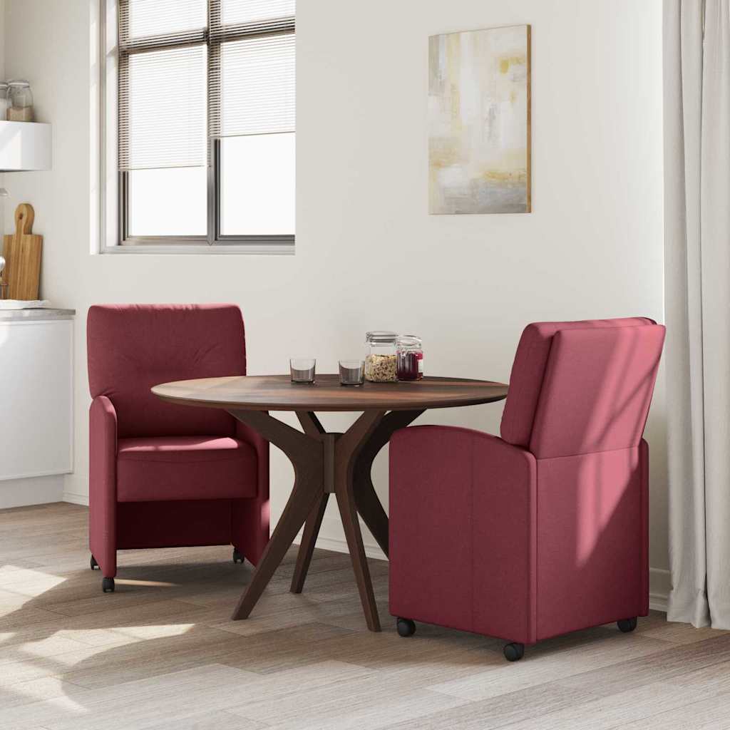 Dining Chairs with Wheels 2 pcs Wine red 57 x 67 x 95 cm Fabric