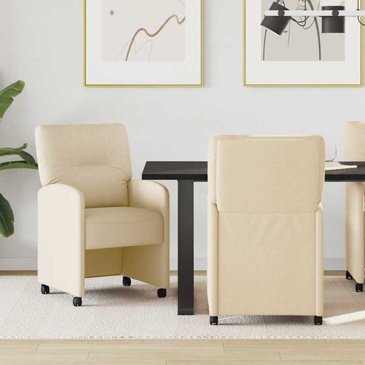 Dining Chairs with Wheels 2 pcs Cream 57 x 67 x 95 cm Fabric