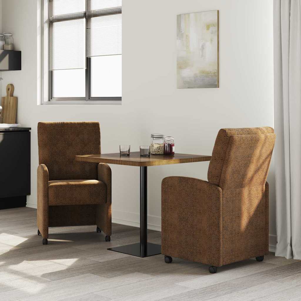 Dining Chairs with Wheels 2 pcs Brown 58 x 67 x 97 cm